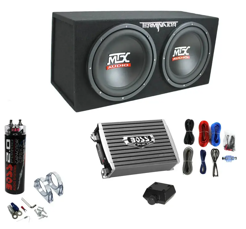 MTX TNE212D 12-Inch 1200W Dual-Subwoofer Enclosure with 1500W Amplifier and Power Capacitor