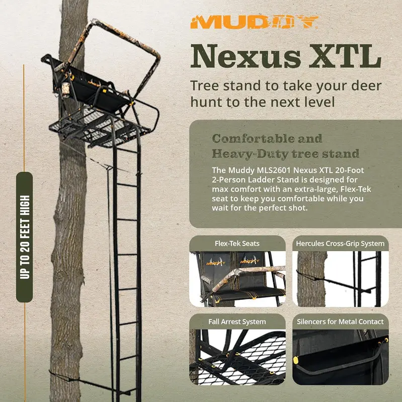 MUDDY Nexus XTL 20-Foot Ladder Tree Stand – 500-Pound Weight Capacity, Two-Person Use