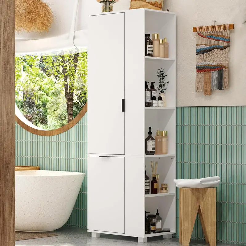 Multi-Functional Storage Cabinet with Integrated Laundry Basket & Display Shelving