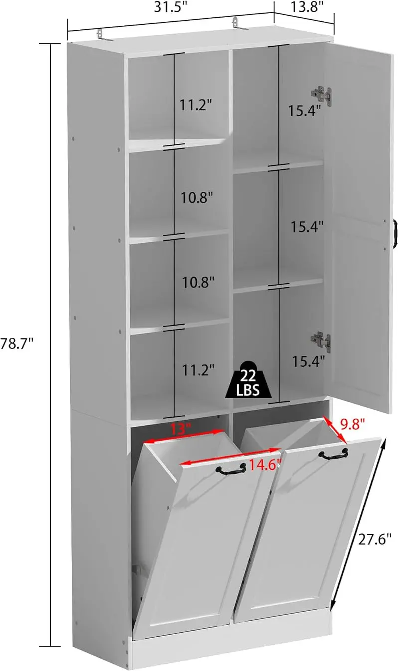 Multi-Functional Storage Cabinet with Integrated Laundry Basket & Display Shelving