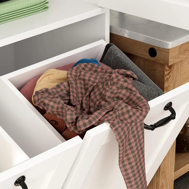 Multi-Functional Storage Cabinet with Integrated Laundry Basket & Display Shelving