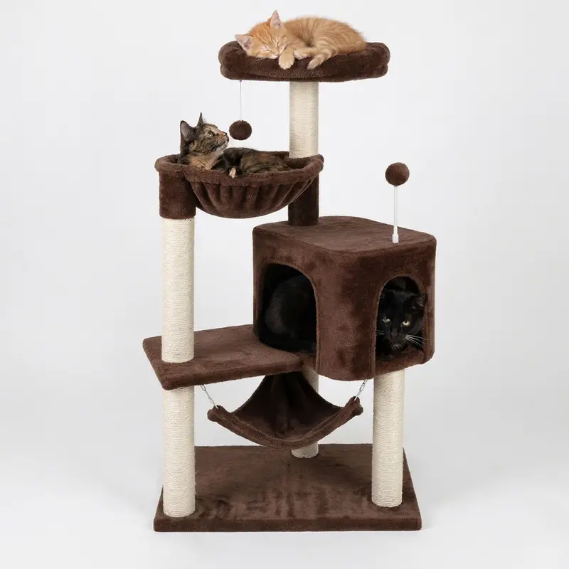 Multi-Level Cat Tower – Playful Condo, Hanging Hammock, and Sisal-Wrapped Scratching Posts