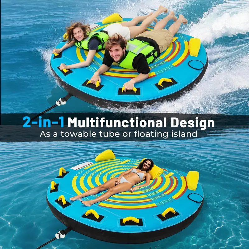 Multi-Rider Inflatable Boat Tube – 1–3 Person Towable with Integrated Quick-Connect Fitting and Drain Plug