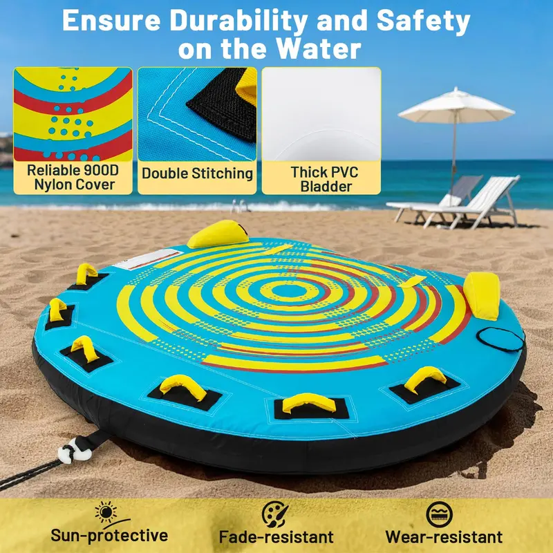 Multi-Rider Inflatable Boat Tube – 1–3 Person Towable with Integrated Quick-Connect Fitting and Drain Plug