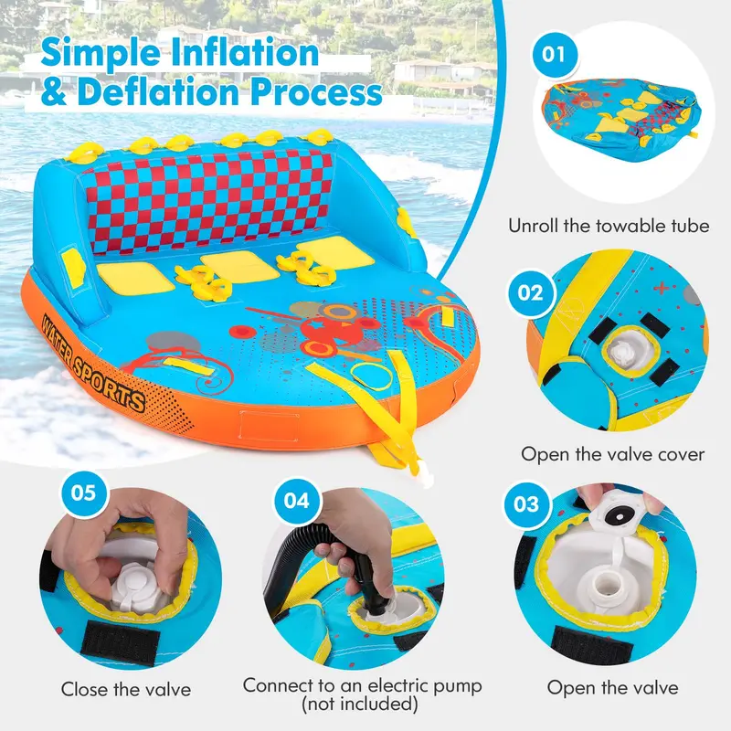 Multi-Rider Inflatable Towable Tube – Durable Water Sport Pull Toy for 1–3 People
