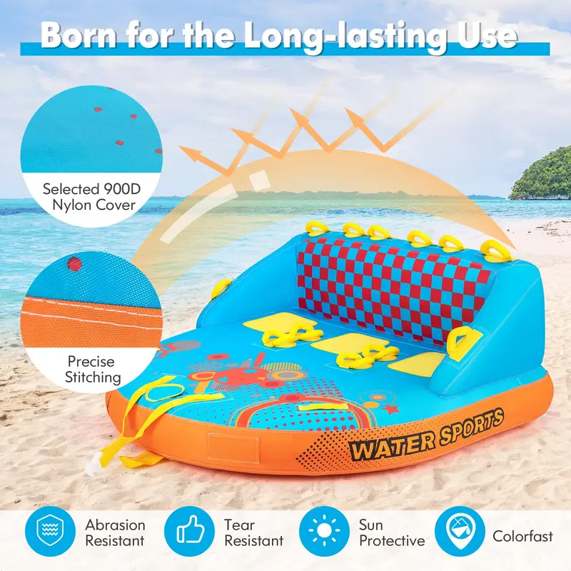 Multi-Rider Inflatable Towable Tube – Durable Water Sport Pull Toy for 1–3 People