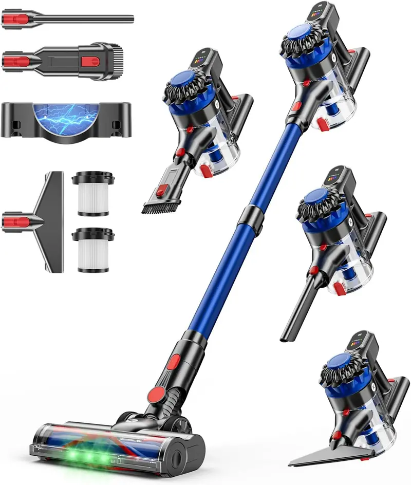 Multi-Surface Cordless Vacuum: 500W/40KPA, 60-Min Runtime, LED Display, Anti-Tangle Technology, Wall-Mount Charging, 8-in-1 Tool Set