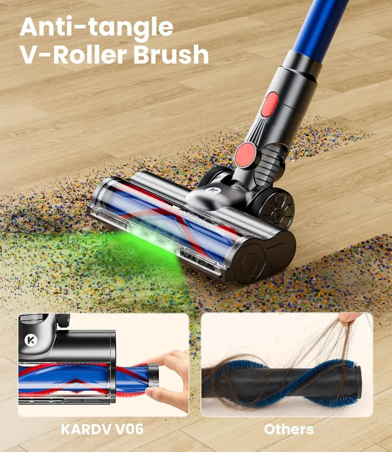 Multi-Surface Cordless Vacuum: 500W/40KPA, 60-Min Runtime, LED Display, Anti-Tangle Technology, Wall-Mount Charging, 8-in-1 Tool Set