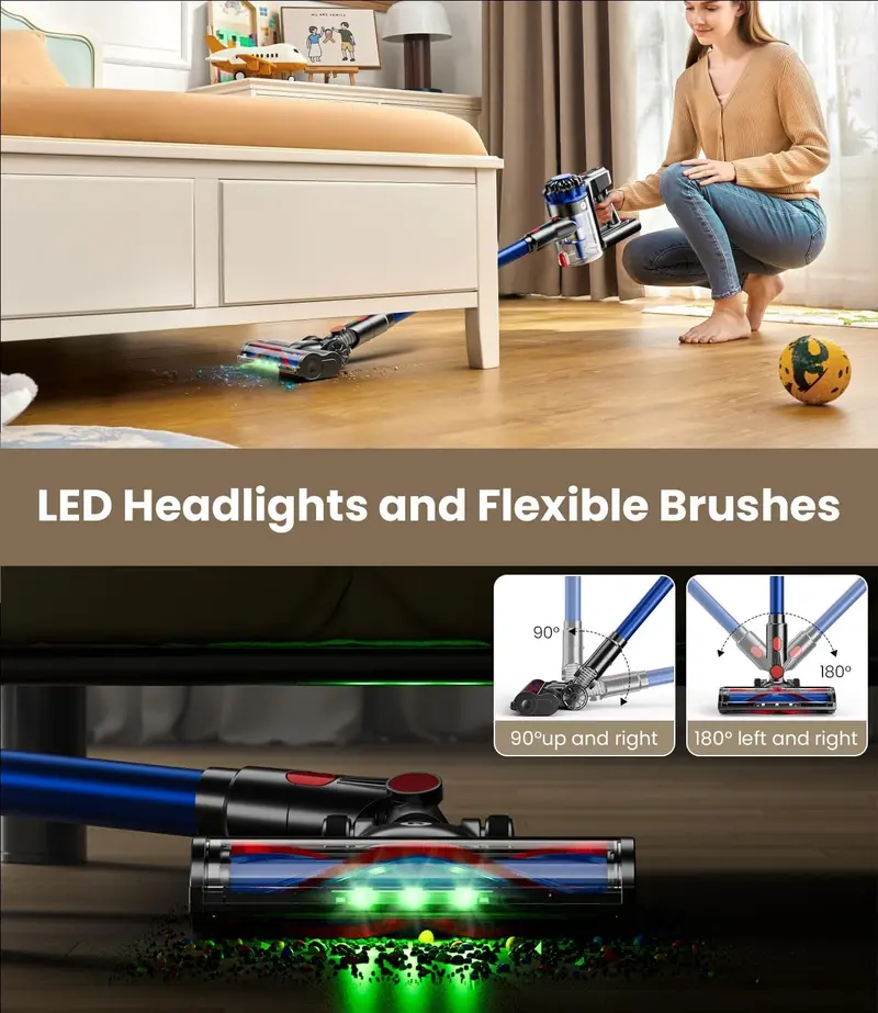 Multi-Surface Cordless Vacuum: 500W/40KPA, 60-Min Runtime, LED Display, Anti-Tangle Technology, Wall-Mount Charging, 8-in-1 Tool Set