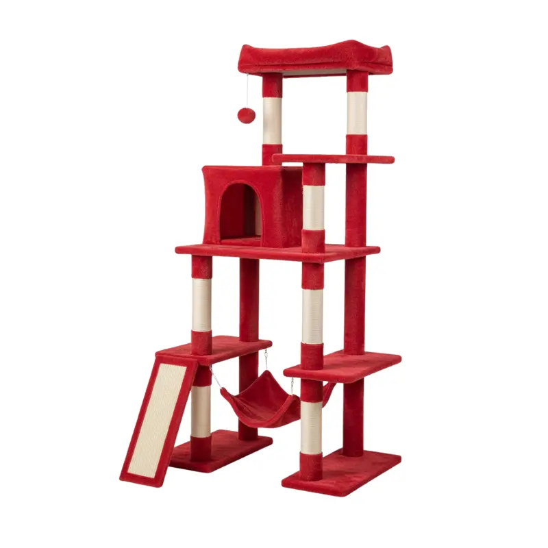 Multi-Tier Cat Tree with Scratching Posts, Cozy Condo, and Hanging Hammock
