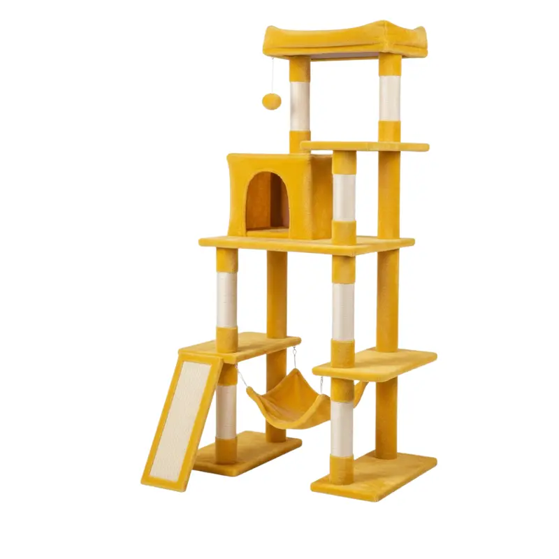Multi-Tier Cat Tree with Scratching Posts, Cozy Condo, and Hanging Hammock