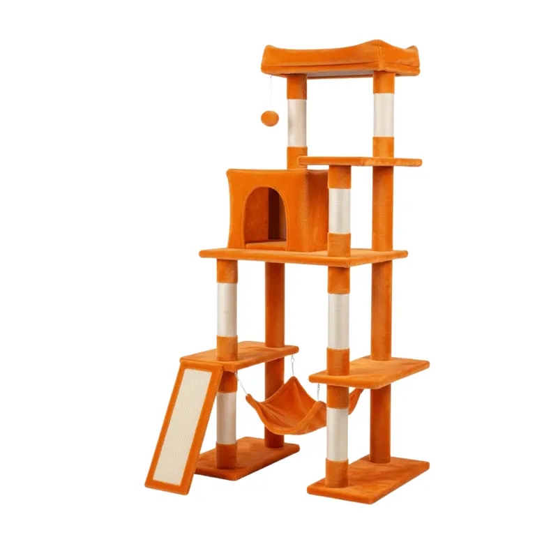 Multi-Tier Cat Tree with Scratching Posts, Cozy Condo, and Hanging Hammock