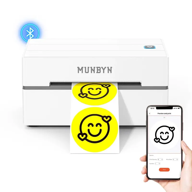 MUNBYN Portable Bluetooth Thermal Printer for 4x6 Shipping Labels
