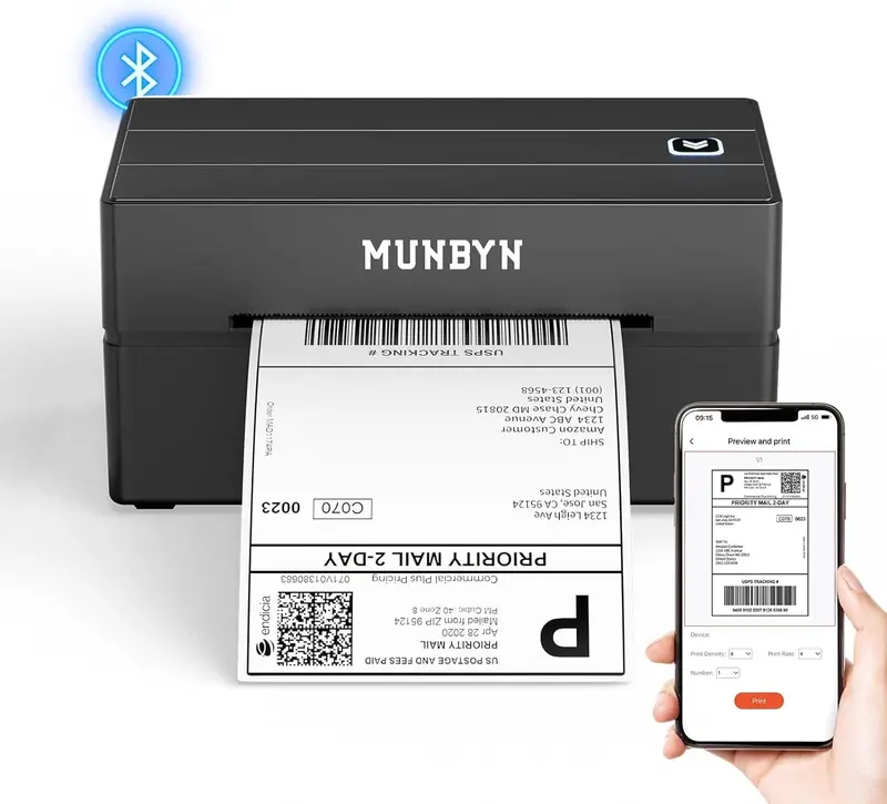 MUNBYN Portable Bluetooth Thermal Printer for 4x6 Shipping Labels 2