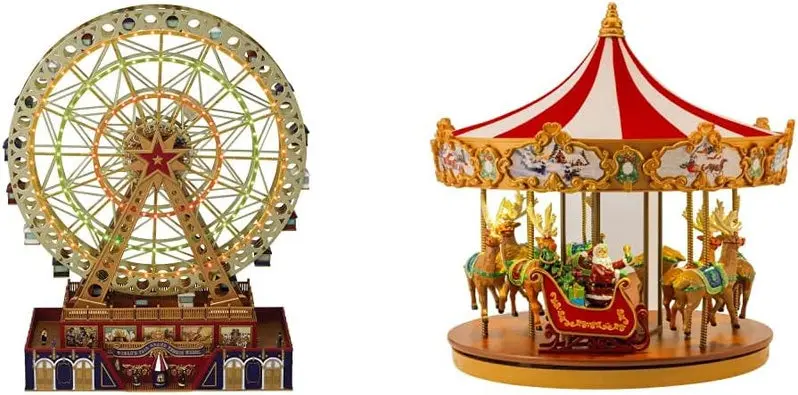 Musical Ferris Wheel & Carousel Christmas Decor – Animated Indoor Holiday Display Set (12" & 15")