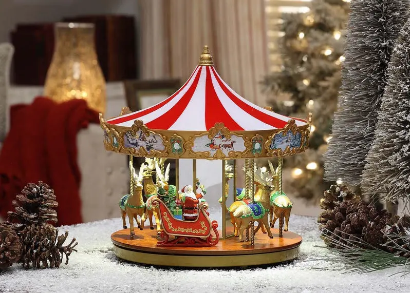 Musical Ferris Wheel & Carousel Christmas Decor – Animated Indoor Holiday Display Set (12" & 15")
