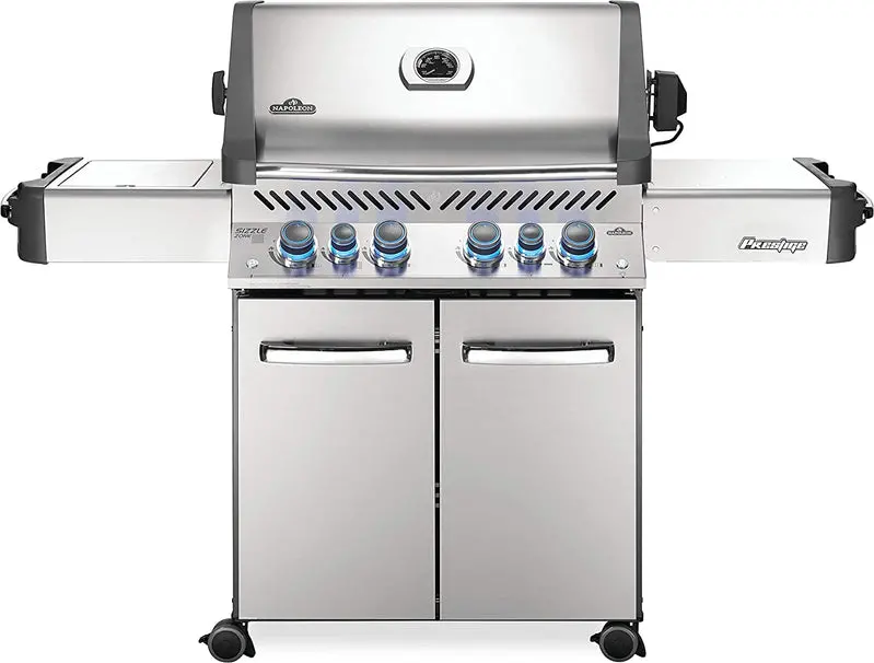 Napoleon Prestige 500 RSIB Propane Grill – 500-Sq-In Cooking Area with Infrared Side & Rear Burners, Stainless Steel Construction