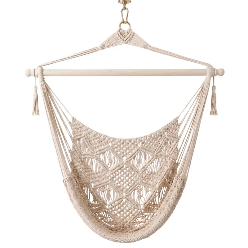 Natural Cotton Rope Hammock Chair Featuring 40-Inch Hardwood Spreader Bar