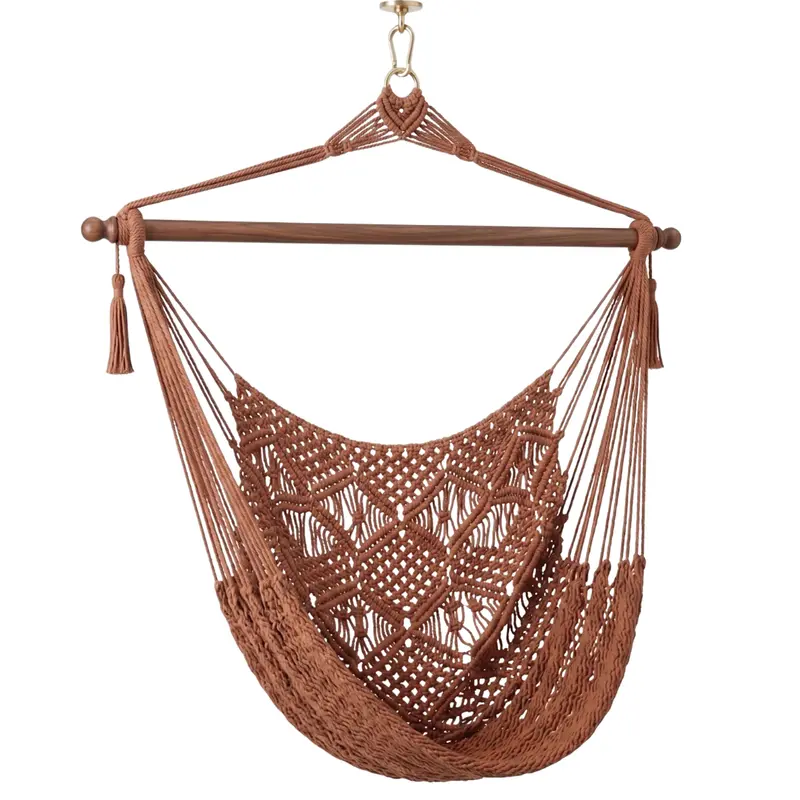 Natural Cotton Rope Hammock Chair Featuring 40-Inch Hardwood Spreader Bar
