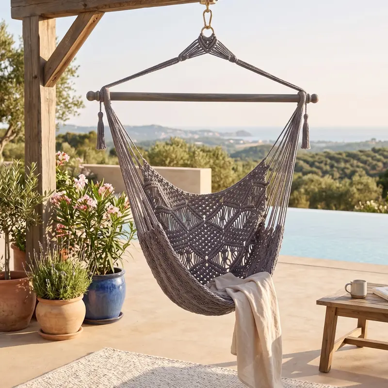 Natural Cotton Rope Hammock Chair Featuring 40-Inch Hardwood Spreader Bar