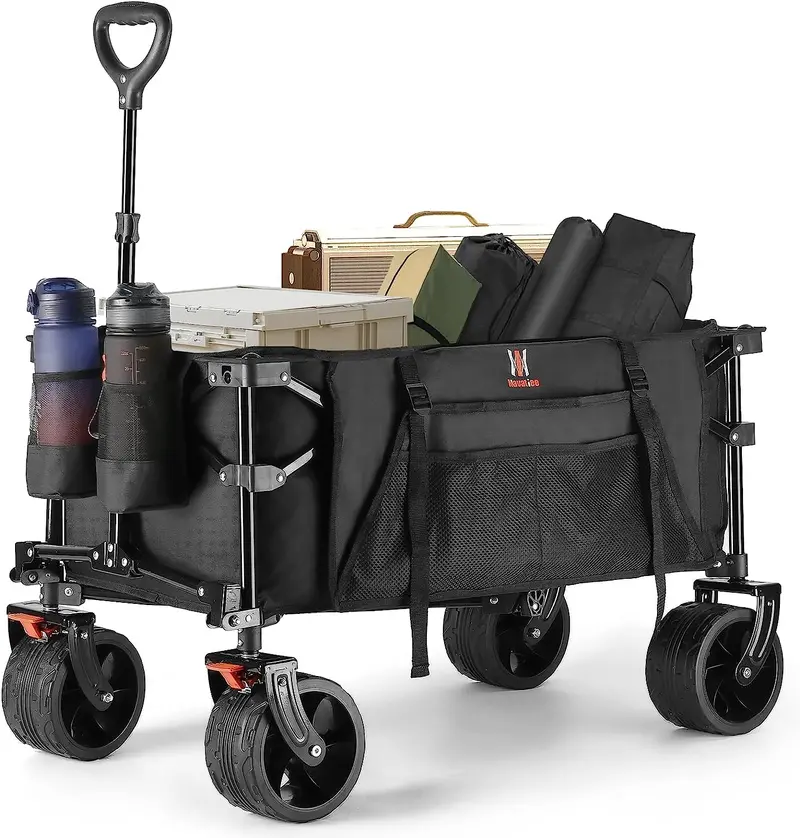 Navatiee Heavy-Duty Collapsible Wagon – Foldable Utility Cart with Brakes, Side Pocket & Large Wheels