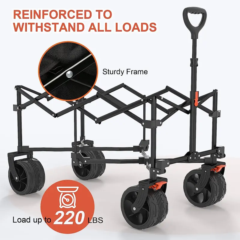 Navatiee Heavy-Duty Collapsible Wagon – Foldable Utility Cart with Brakes, Side Pocket & Large Wheels