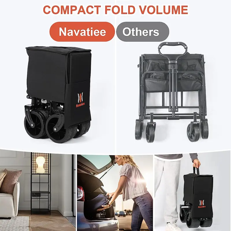 Navatiee Heavy-Duty Collapsible Wagon – Foldable Utility Cart with Brakes, Side Pocket & Large Wheels