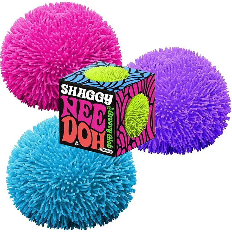 NeeDoh Shaggy Ball – Neon Squishy Sensory Set (3-Pack)