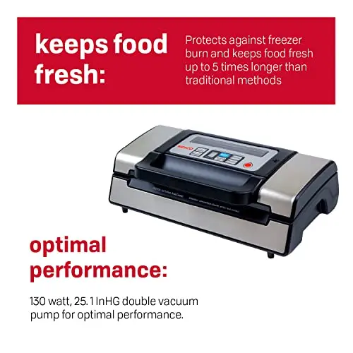 Nesco VS-12 Deluxe Vacuum Sealer – 130W, Viewing Lid, Includes Starter Bag Roll