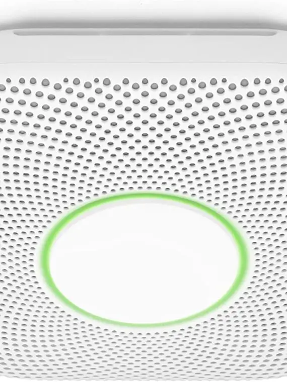 Nest Protect Battery-Powered Smoke and CO Alarm – Smart Detection, Voice Alerts, and Sleek White Design