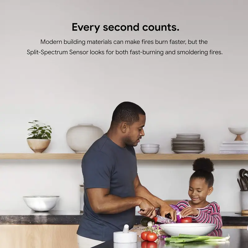 Nest Protect Battery-Powered Smoke and CO Alarm – Smart Detection, Voice Alerts, and Sleek White Design