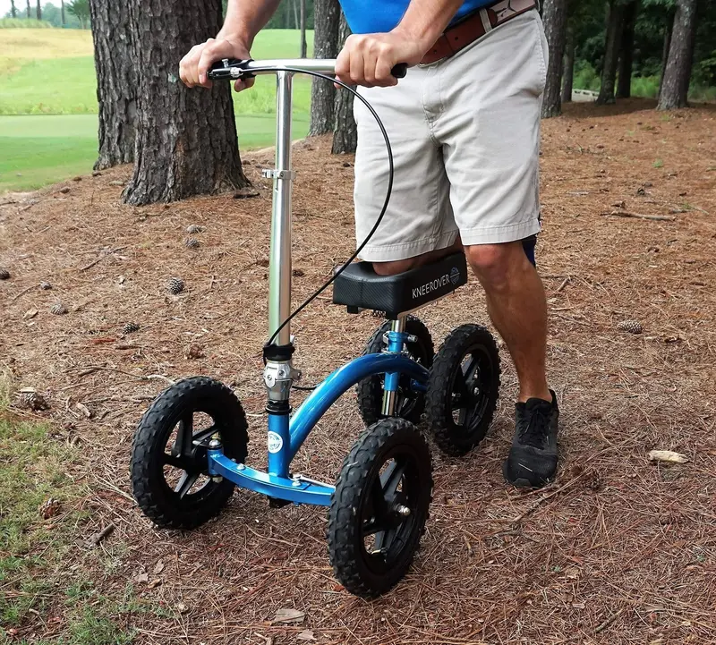New KneeRover Quad Knee Walker – All-Terrain Mobility Scooter in Metallic Blue