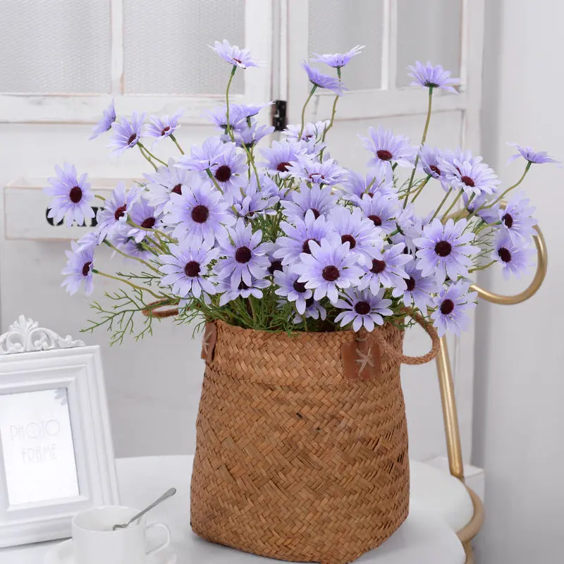 New York Aster Silk Stem Bundle – 5-Head Branch for Seasonal Tabletop & Wall Decor