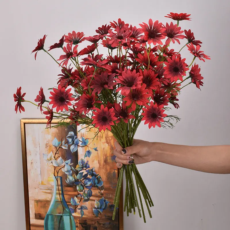 New York Aster Silk Stem Bundle – 5-Head Branch for Seasonal Tabletop & Wall Decor
