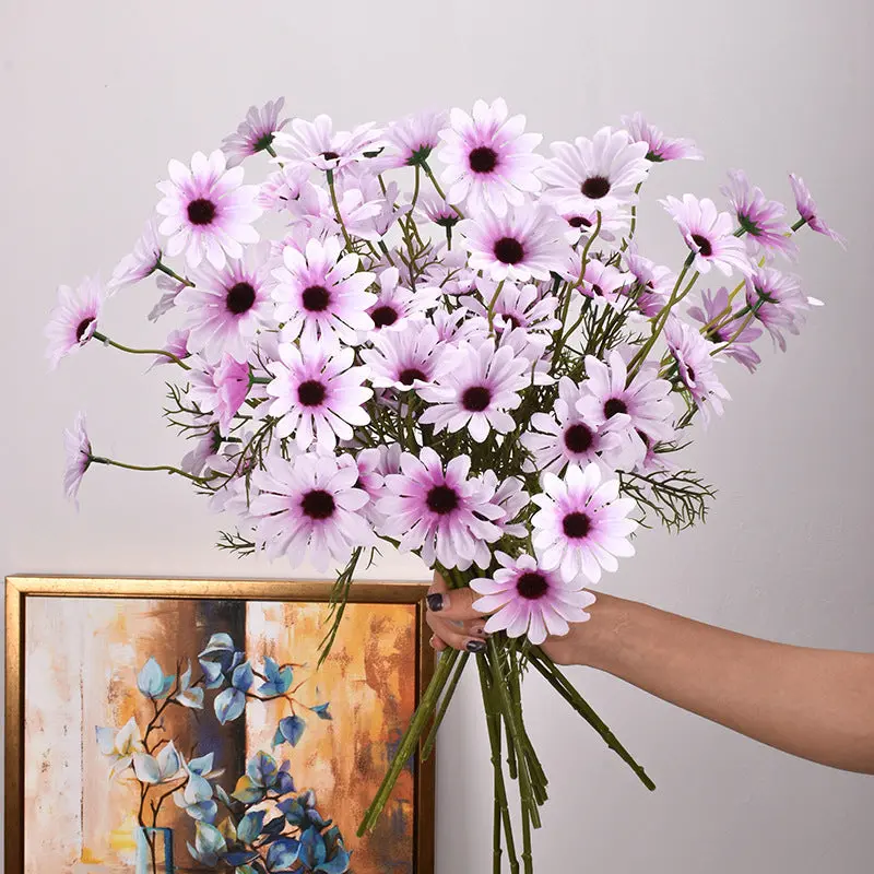 New York Aster Silk Stem Bundle – 5-Head Branch for Seasonal Tabletop & Wall Decor