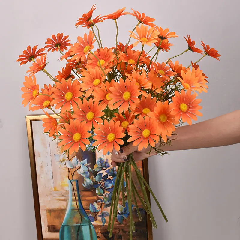 New York Aster Silk Stem Bundle – 5-Head Branch for Seasonal Tabletop & Wall Decor