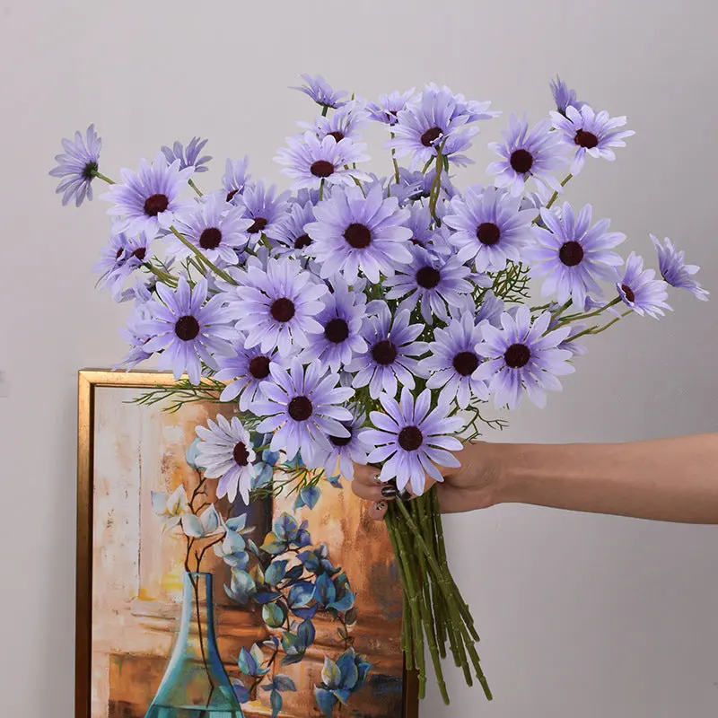 New York Aster Silk Stem Bundle – 5-Head Branch for Seasonal Tabletop & Wall Decor