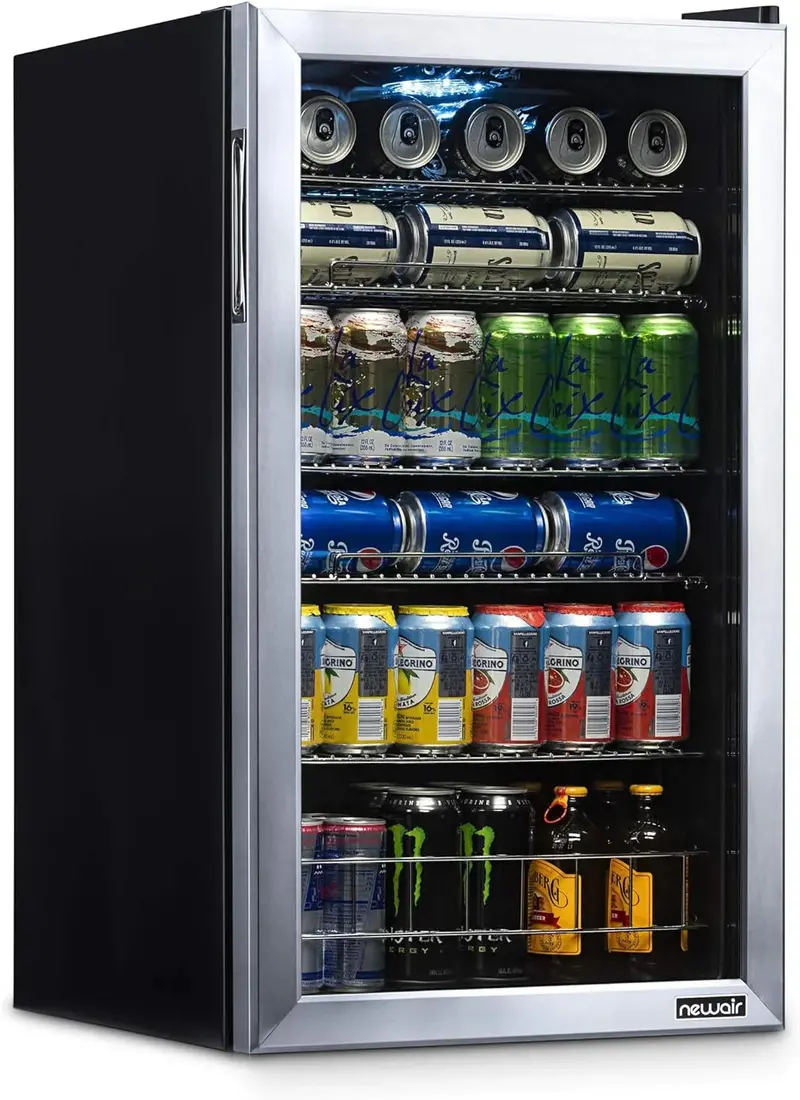 NewAir 126-Can Beverage Refrigerator – Freestanding Cooler with Tempered Glass Door and Right-Swing Hinge