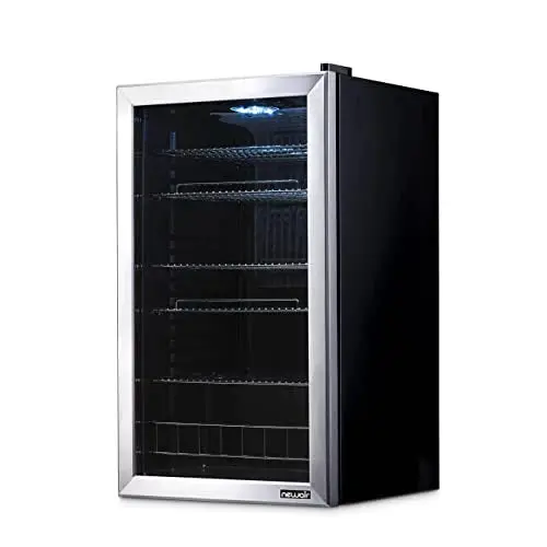 NewAir 126-Can Beverage Refrigerator – Freestanding Cooler with Tempered Glass Door and Right-Swing Hinge