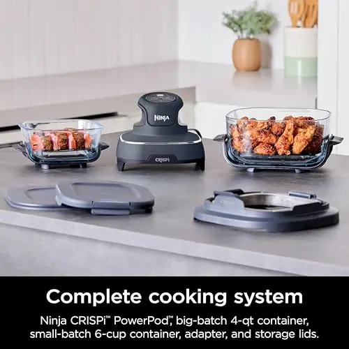 Ninja Crispi Glass Air Fryer – 4-Quart + 6-Cup Dual Cooking System with Dishwasher-Safe Containers and Multiple Functions