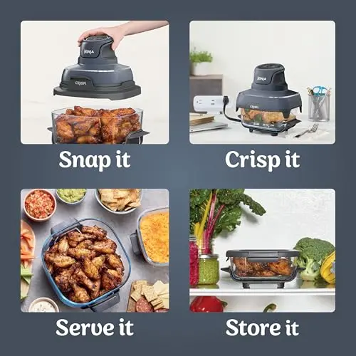 Ninja Crispi Glass Air Fryer – 4-Quart + 6-Cup Dual Cooking System with Dishwasher-Safe Containers and Multiple Functions