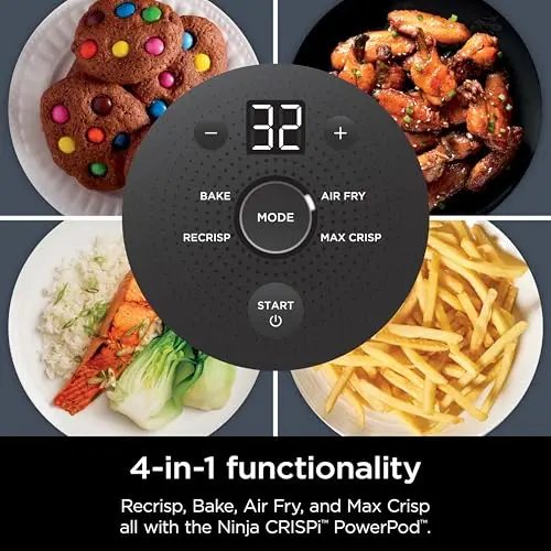 Ninja Crispi Glass Air Fryer – 4-Quart + 6-Cup Dual Cooking System with Dishwasher-Safe Containers and Multiple Functions