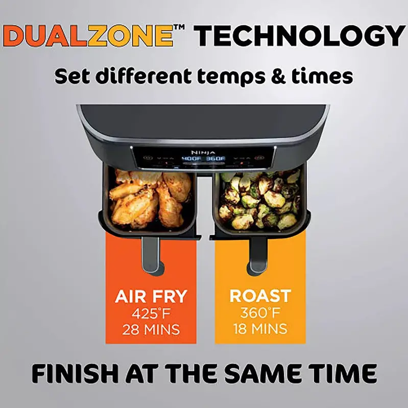Ninja Foodi DualZone 8-Quart Air Fryer – Two-Basket Design with Six Cooking Functions