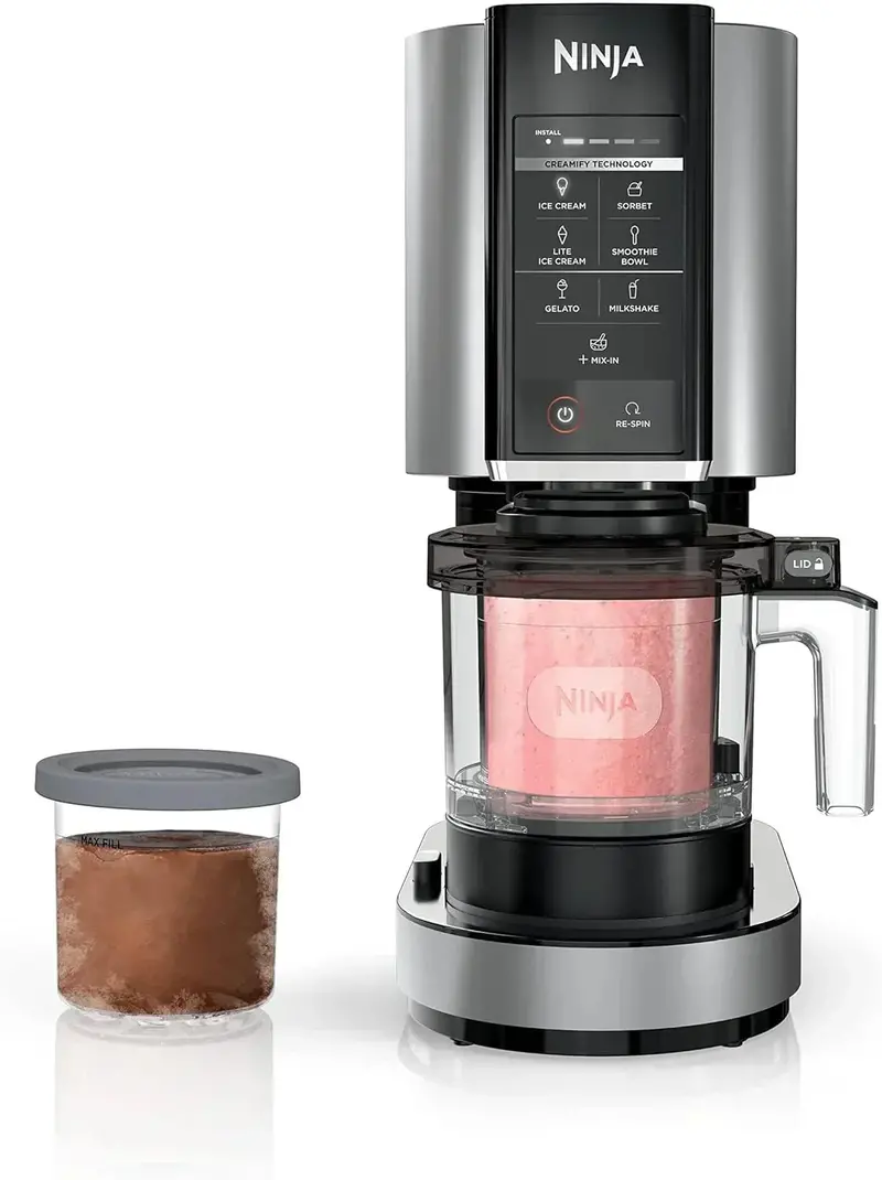 Ninja NC301 CREAMi Ice Cream Maker – 7 One-Touch Programs for Gelato, Sorbet, Milkshakes & Smoothie Bowls, Includes 2 Pint Containers, Silver