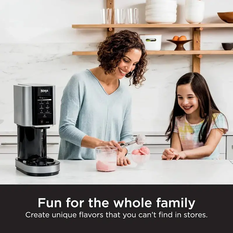 Ninja NC301 CREAMi Ice Cream Maker – 7 One-Touch Programs for Gelato, Sorbet, Milkshakes & Smoothie Bowls, Includes 2 Pint Containers, Silver