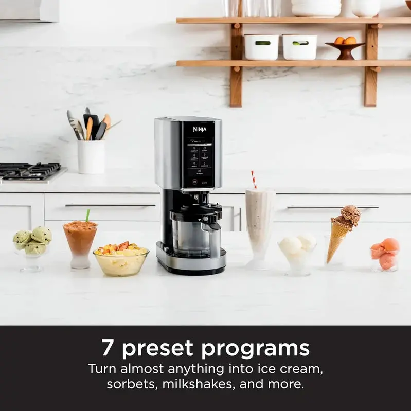 Ninja NC301 CREAMi Ice Cream Maker – 7 One-Touch Programs for Gelato, Sorbet, Milkshakes & Smoothie Bowls, Includes 2 Pint Containers, Silver