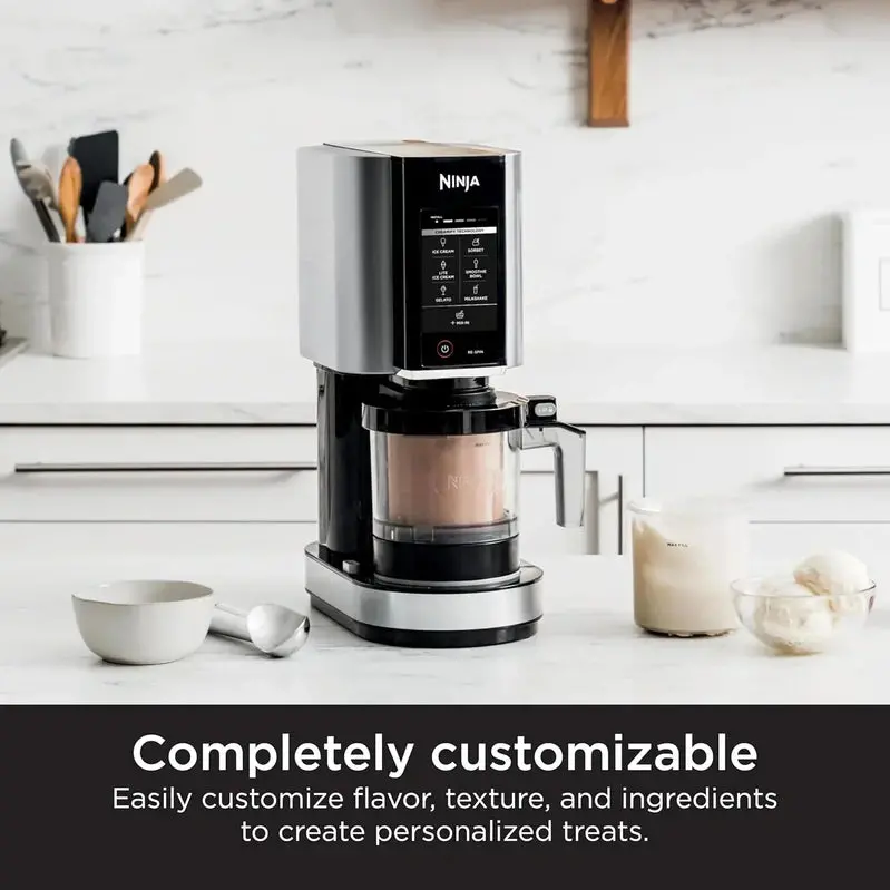 Ninja NC301 CREAMi Ice Cream Maker – 7 One-Touch Programs for Gelato, Sorbet, Milkshakes & Smoothie Bowls, Includes 2 Pint Containers, Silver
