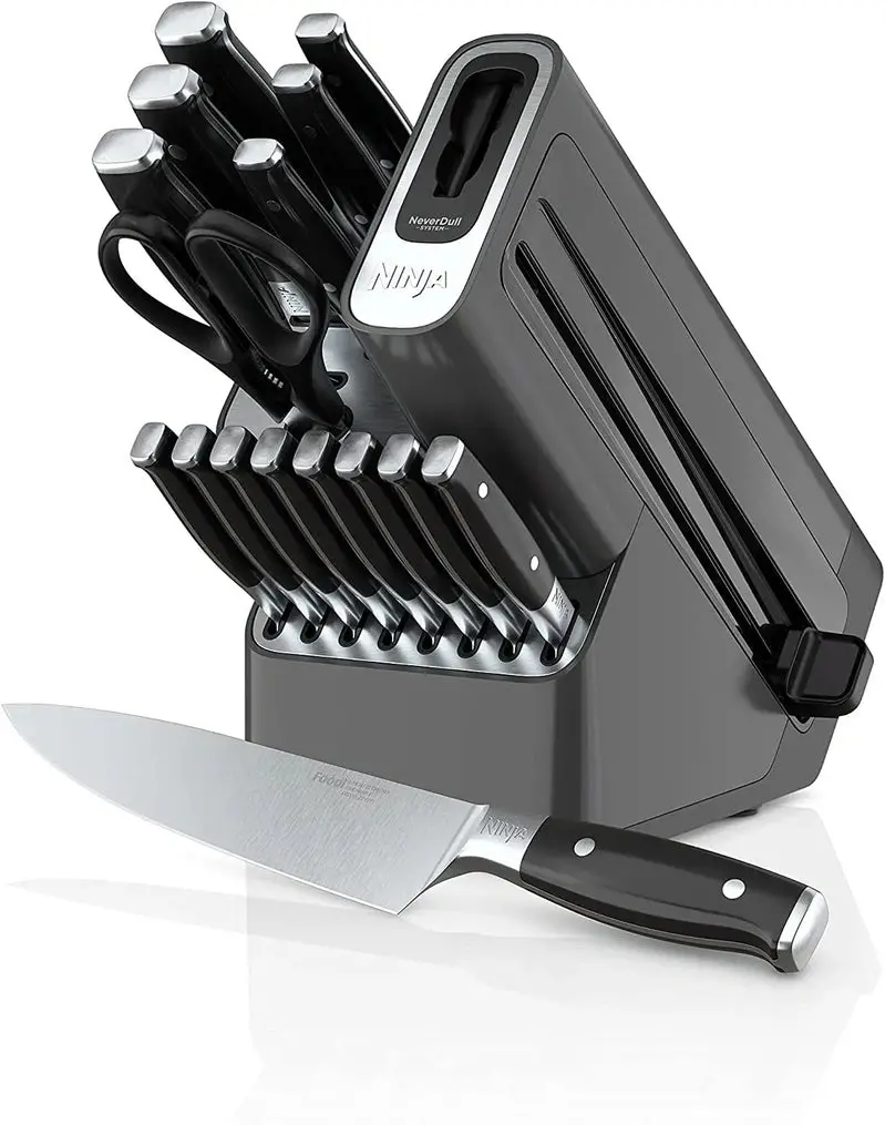 Ninja NeverDull Premium 17-Piece Knife System – Self-Sharpening Block, Ergonomic Handles, Stainless Steel/Black Finish