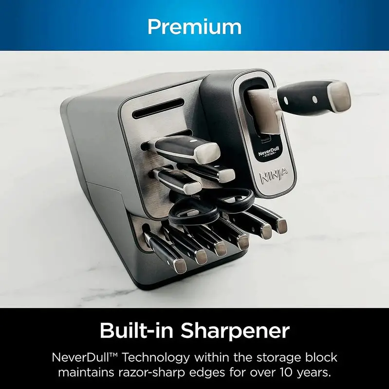 Ninja NeverDull Premium 17-Piece Knife System – Self-Sharpening Block, Ergonomic Handles, Stainless Steel/Black Finish