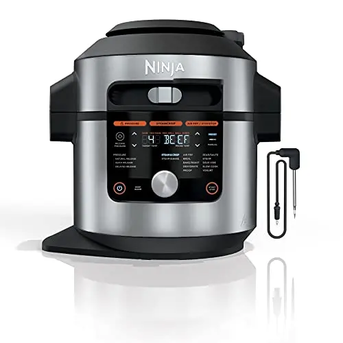 Ninja OL701 Foodi SMART XL 14-in-1 Pressure Cooker & Air Fryer – 8 Qt Capacity, SmartLid, Auto Steam Release, Thermometer, Silver/Black